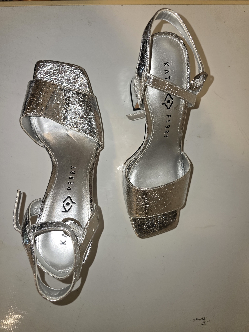 Katy Perry Collections Silver Metallic Block Heel Sandals - Picture 2 of 5
